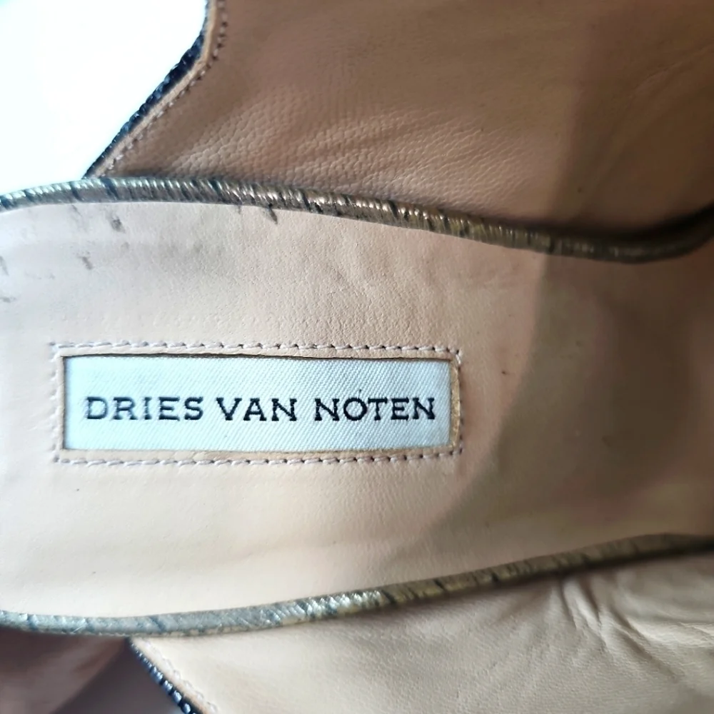 Dries Van Noten Black Gold Red Stripe Wedge Shoes Size 36
